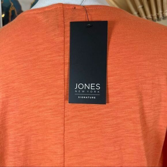 Jones New York Slub Knit V-NECK Short Sleeve Slit Orange T-Shirt Sz Small - Picture 8 of 10